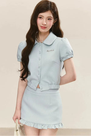Sweet Blue Doll Collar Top Set-Up