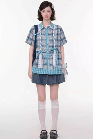 Sweet Bubble Bowknot Denim Skirt