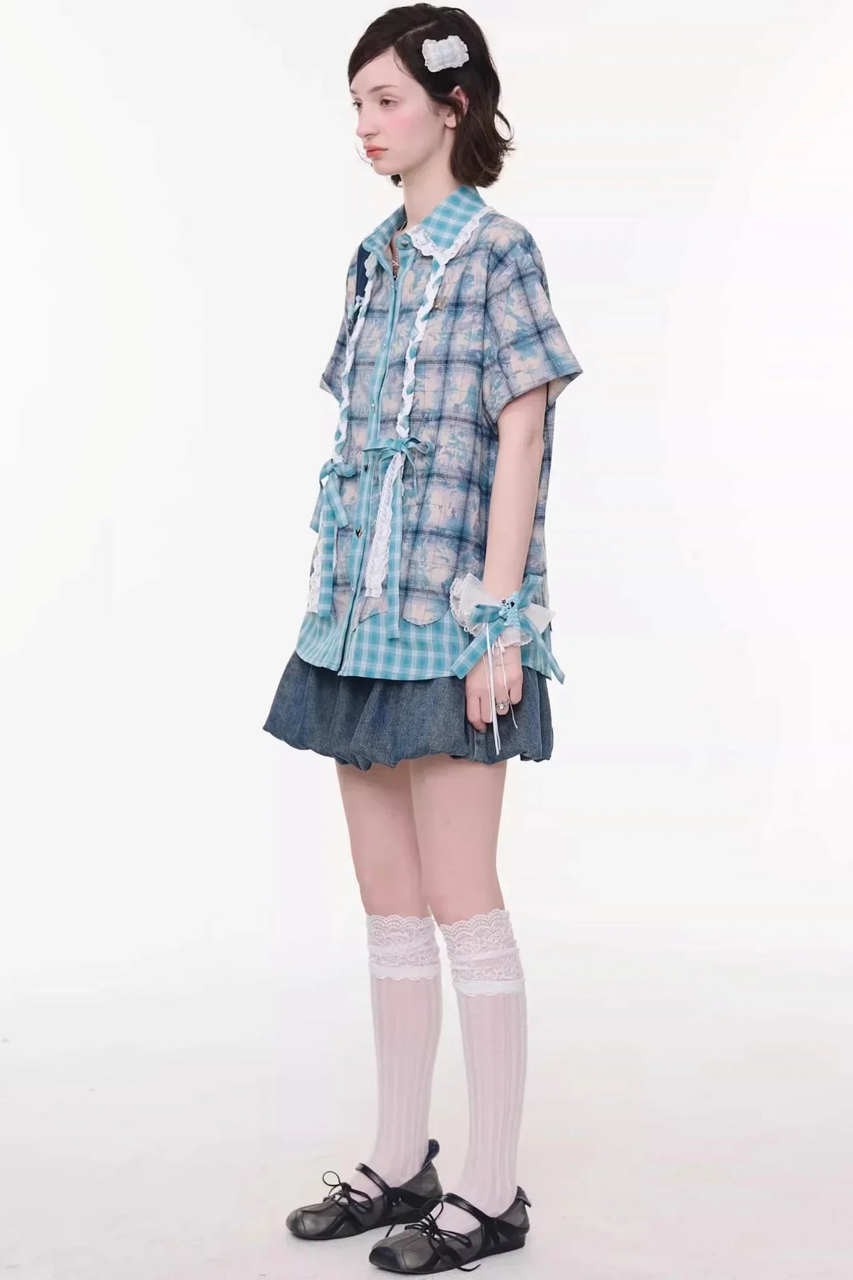 Sweet Bubble Bowknot Denim Skirt