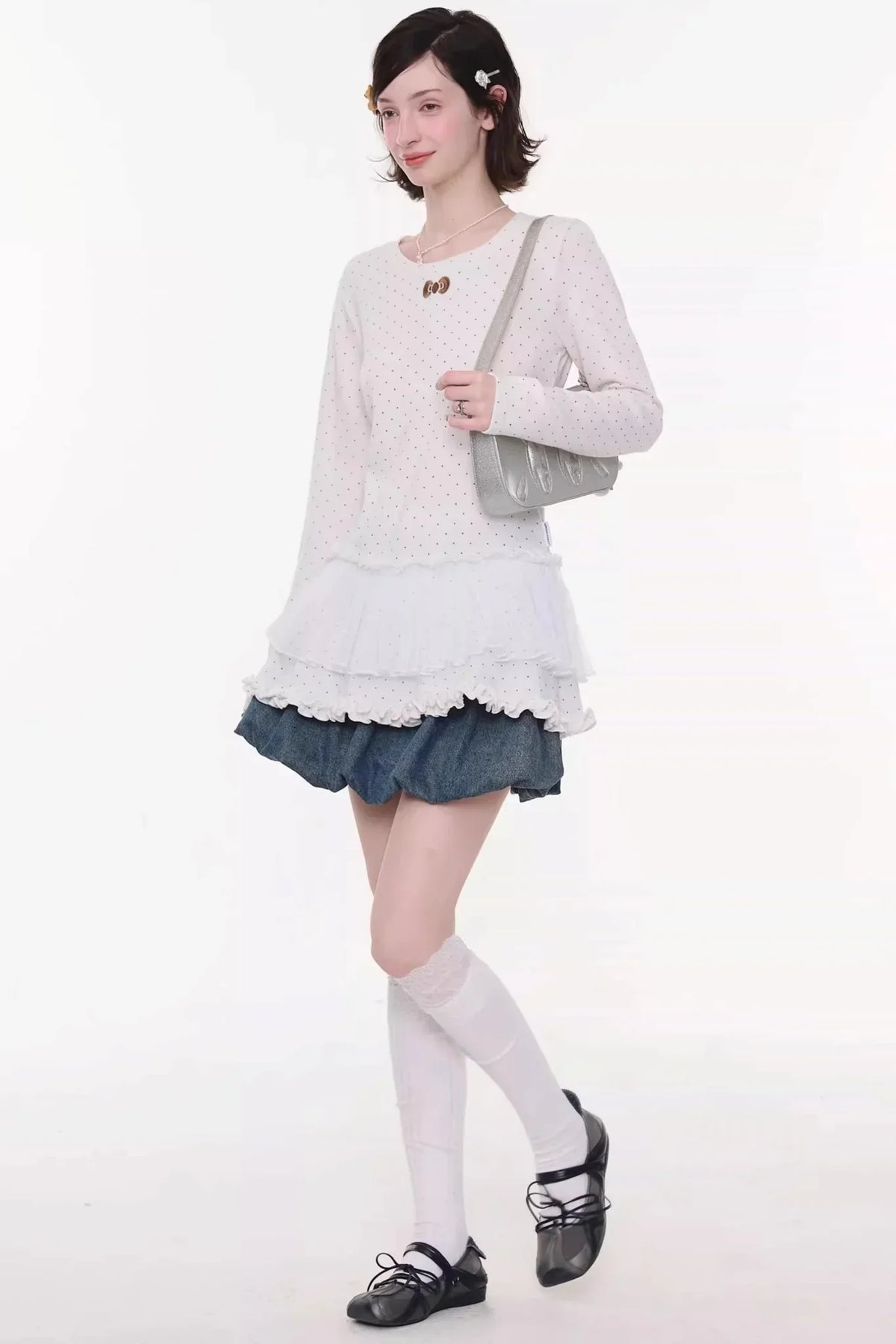 Sweet Bubble Bowknot Denim Skirt