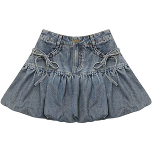 Sweet Bubble Bowknot Denim Skirt