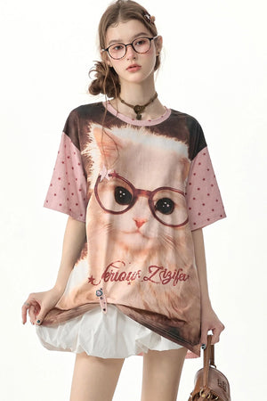 Sweet Cool Cat Print T-Shirt