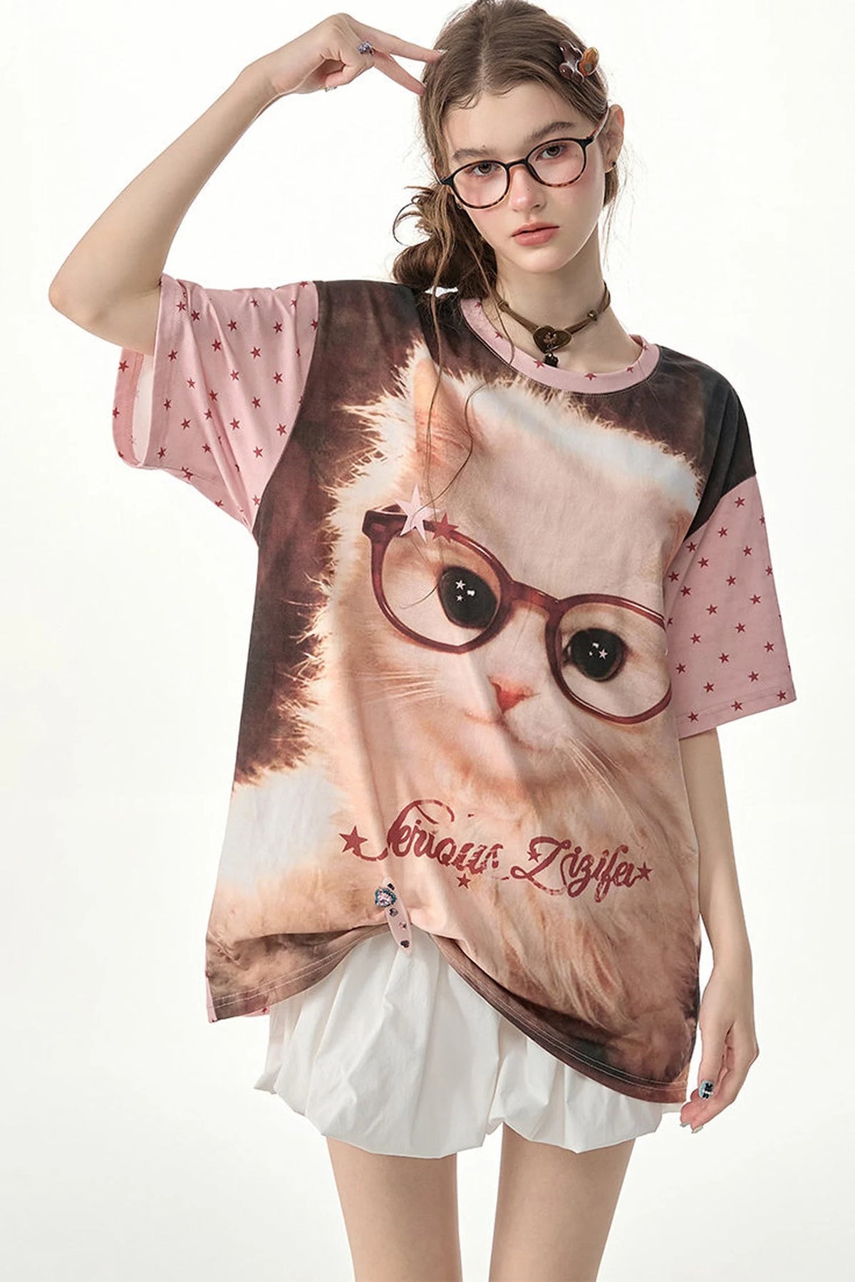 Sweet Cool Cat Print T-Shirt