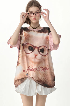 Sweet Cool Cat Print T-Shirt