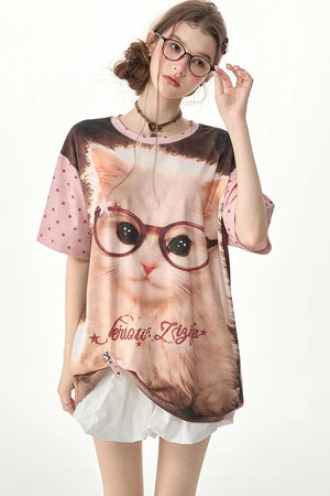 Sweet Cool Cat Print T-Shirt