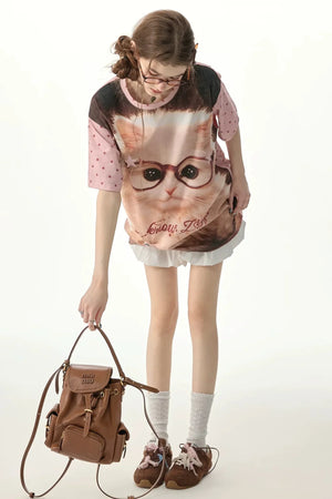Sweet Cool Cat Print T-Shirt