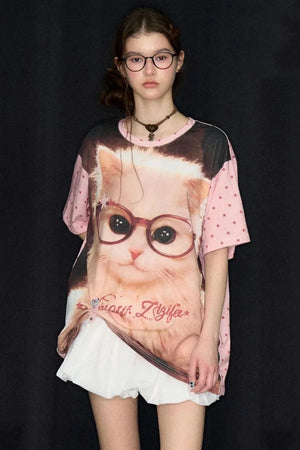 Sweet Cool Cat Print T-Shirt