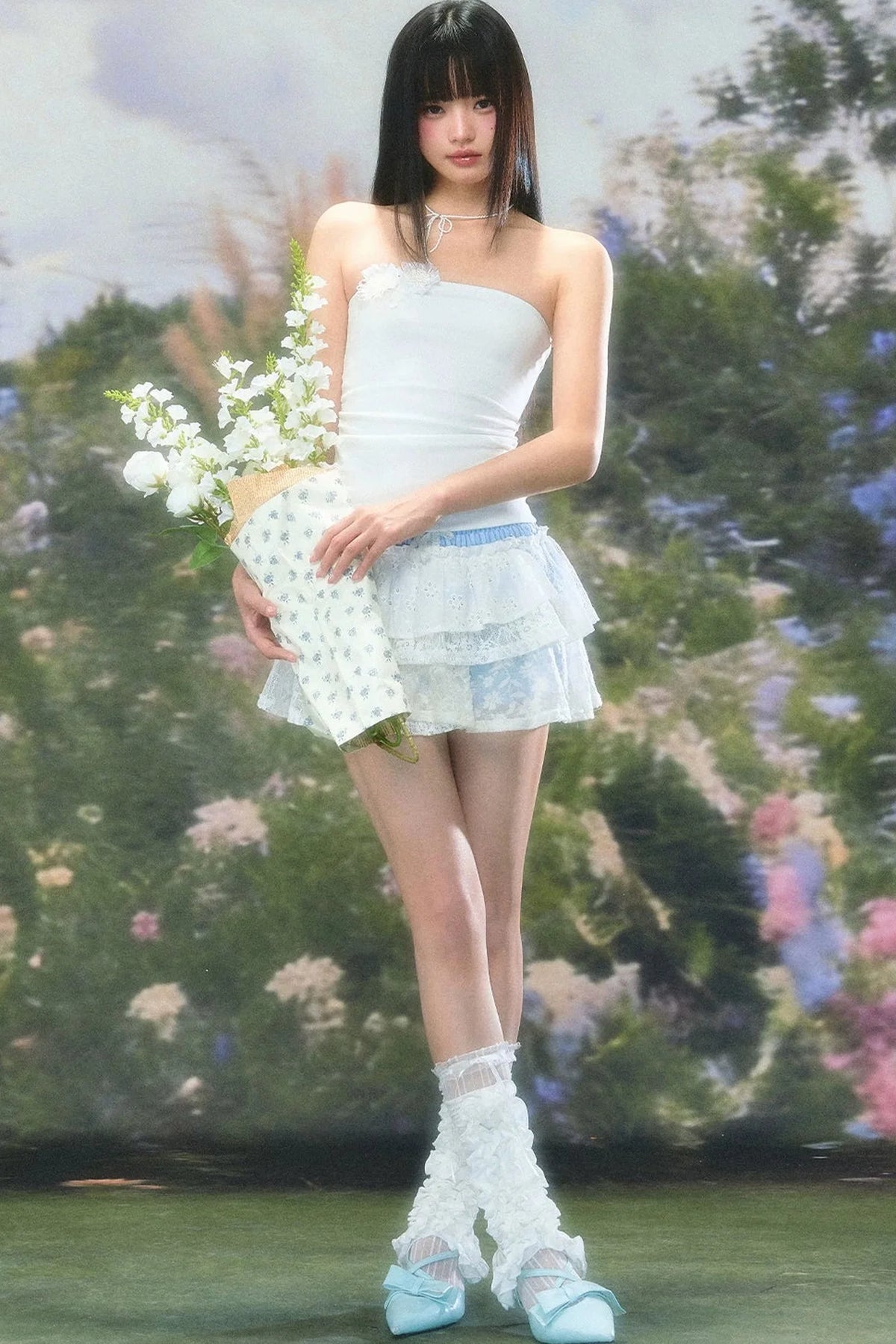Sweet Floral Tube Top Skirt Set-Up