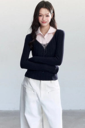 Sweet Knitted V-Neck Top