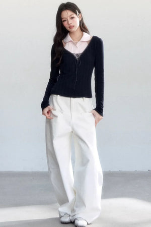 Sweet Knitted V-Neck Top