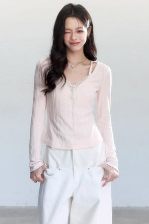 Sweet Knitted V-Neck Top