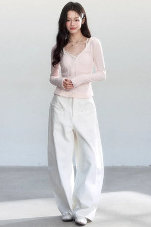 Sweet Knitted V-Neck Top