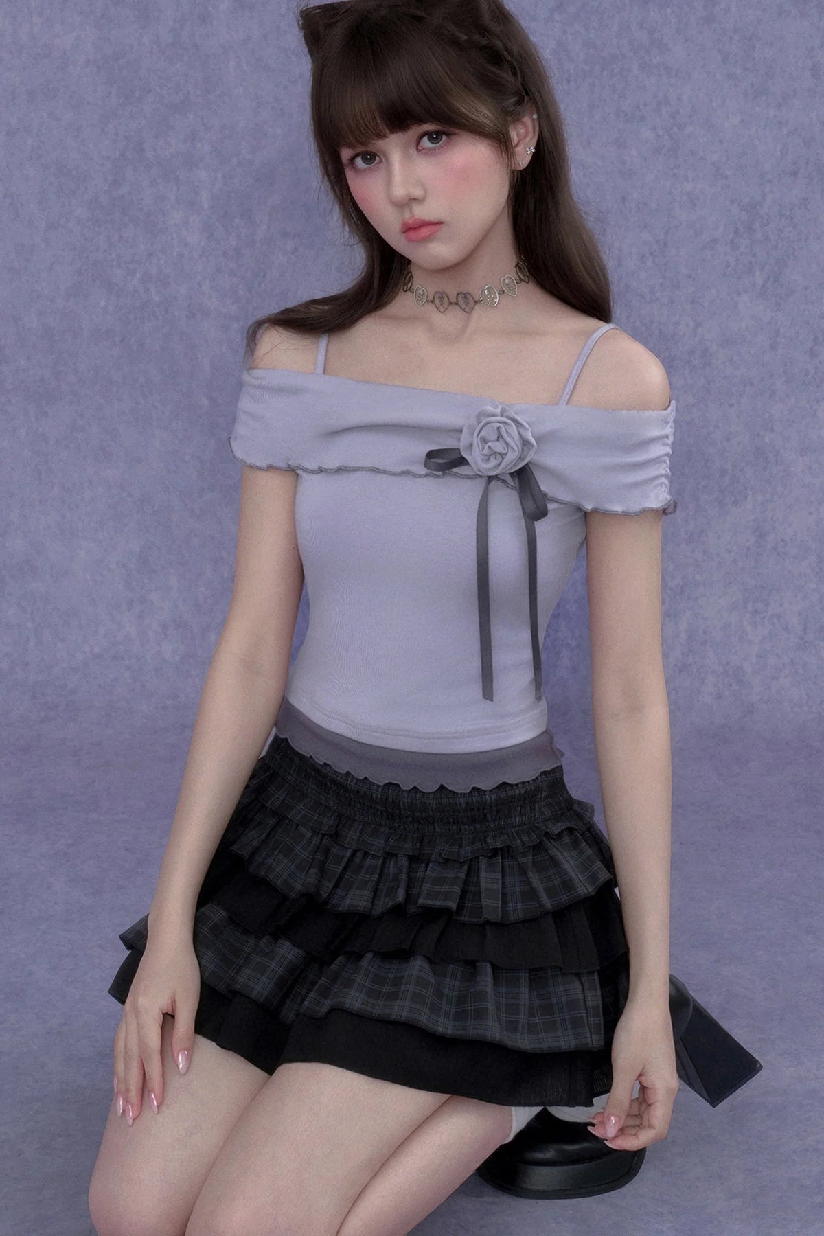 Sweet Light Purple One-Shoulder Top