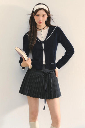 Sweet Navy Neck Knit Cardigan