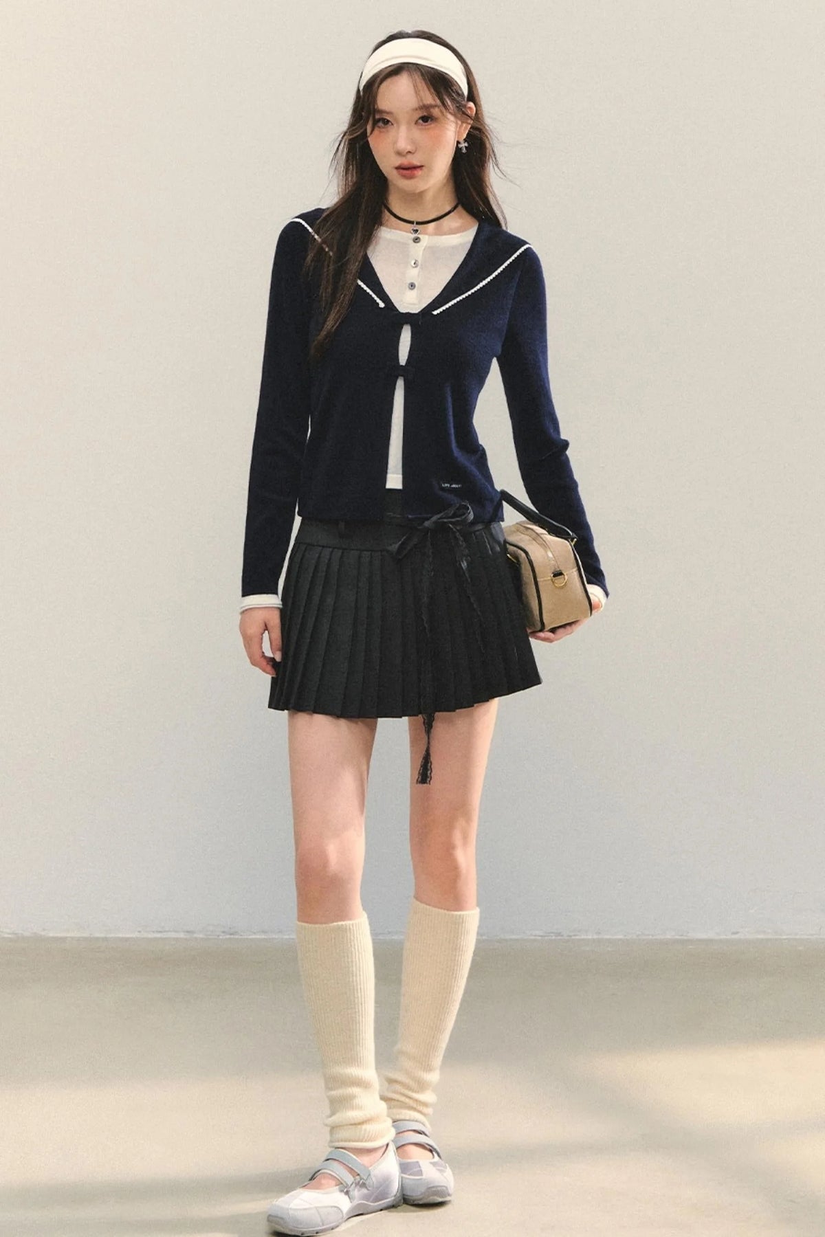 Sweet Navy Neck Knit Cardigan