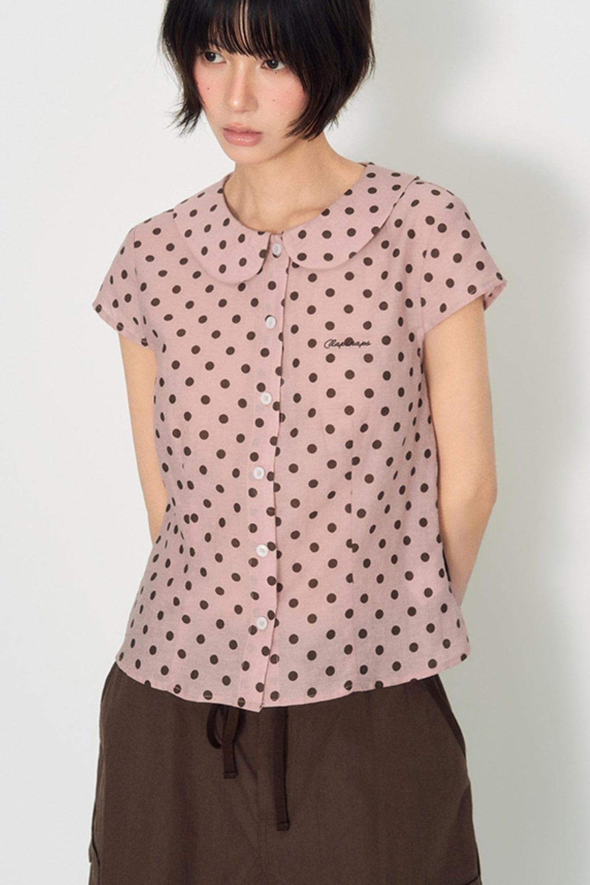 Sweet Pink Polka Dot Doll Collar Shirt