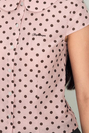 Sweet Pink Polka Dot Doll Collar Shirt