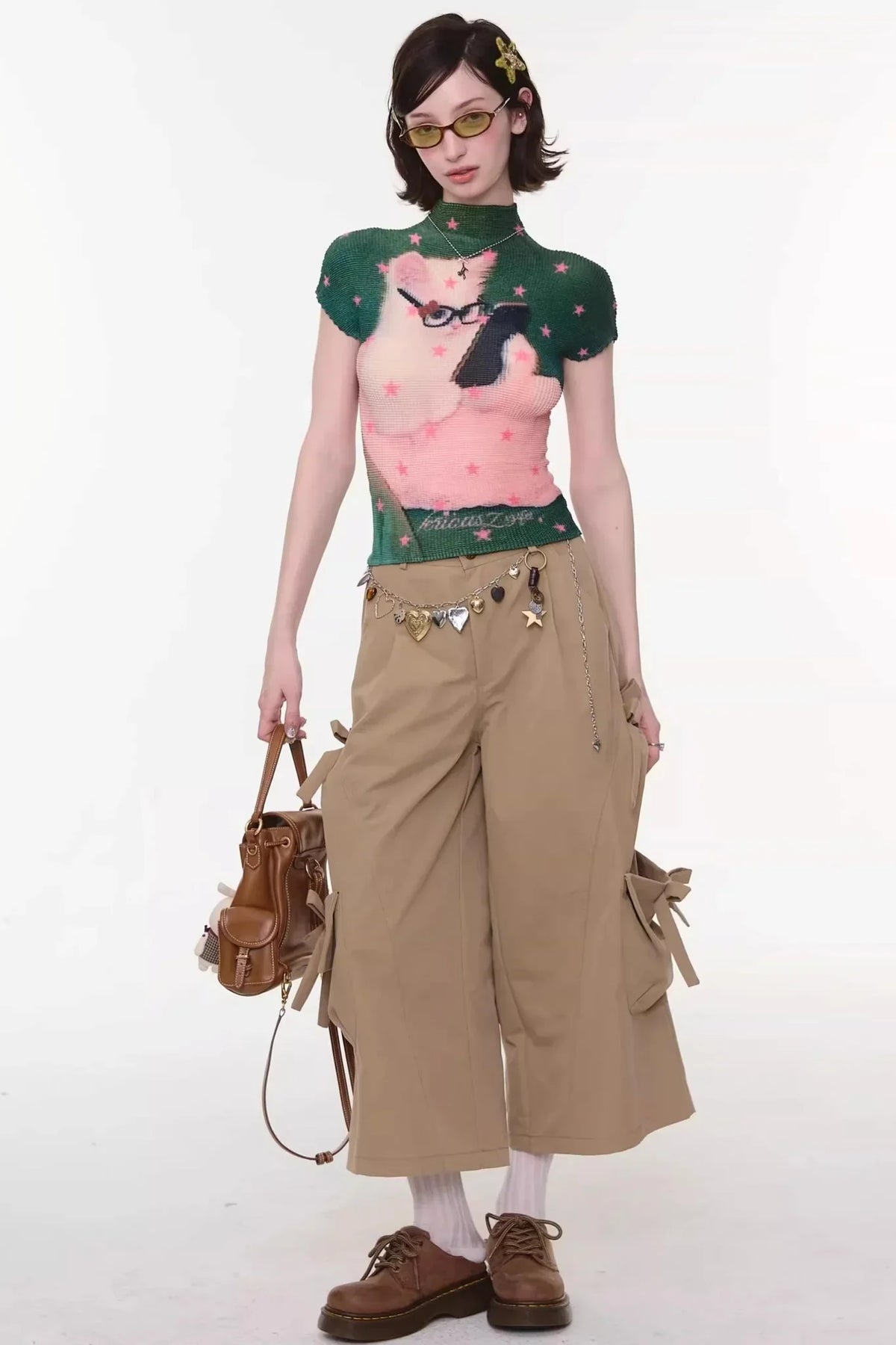 Sweet Pleated Cat Print T-Shirt