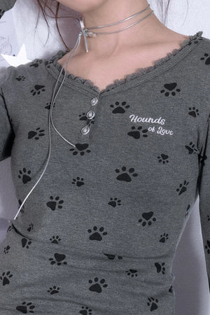 Sweet Puppy Print V-Neck T-Shirt