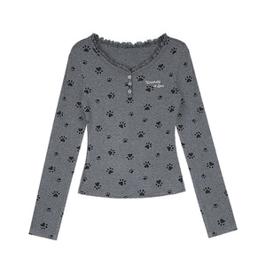 Sweet Puppy Print V-Neck T-Shirt