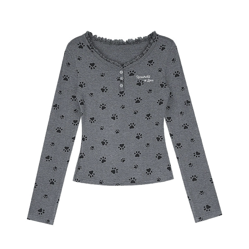 Sweet Puppy Print V-Neck T-Shirt