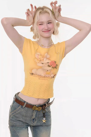Sweet Rabbit Print T-Shirt