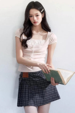 Sweet Retro Plaid Skirt Suit Set-Up