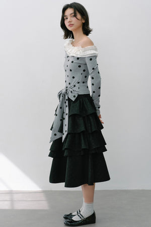 Sweet Slanted Shoulder Long-sleeved T-shirt