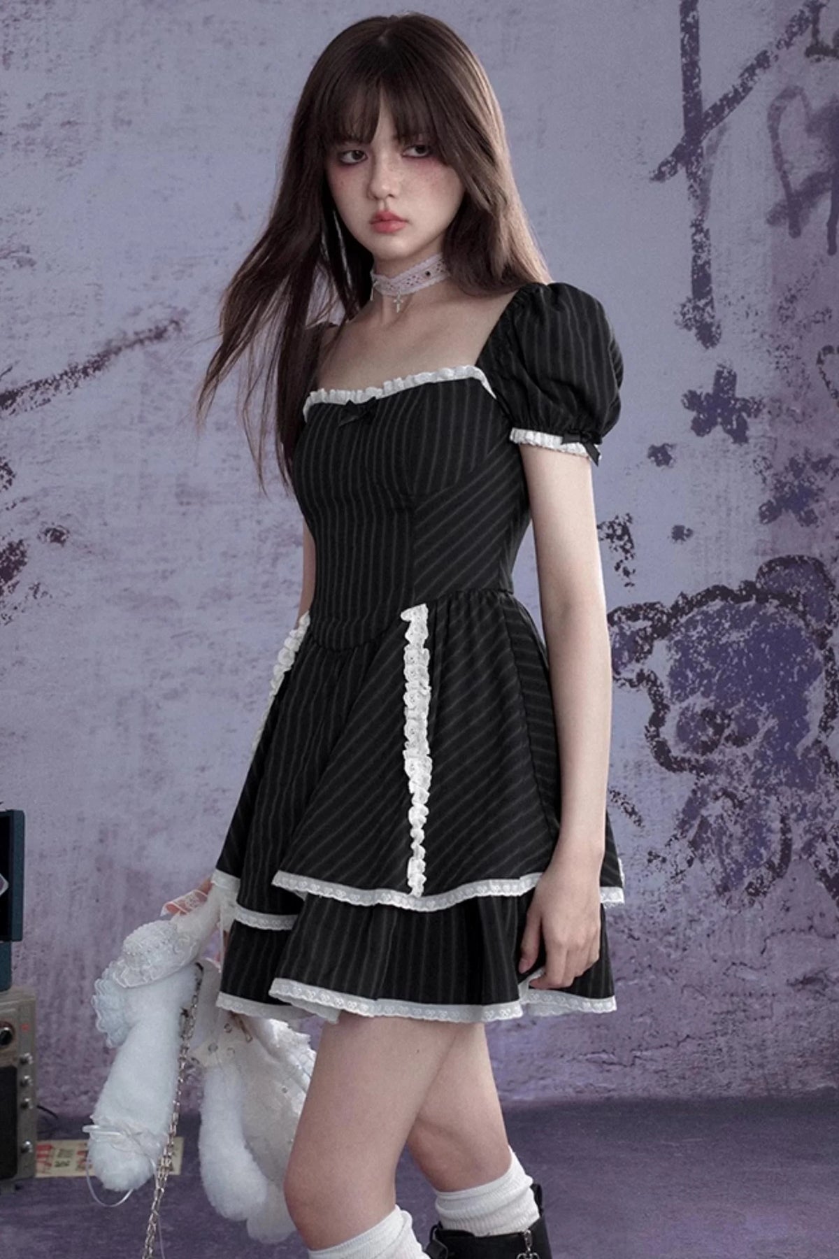 Sweet Striped Lace Dress