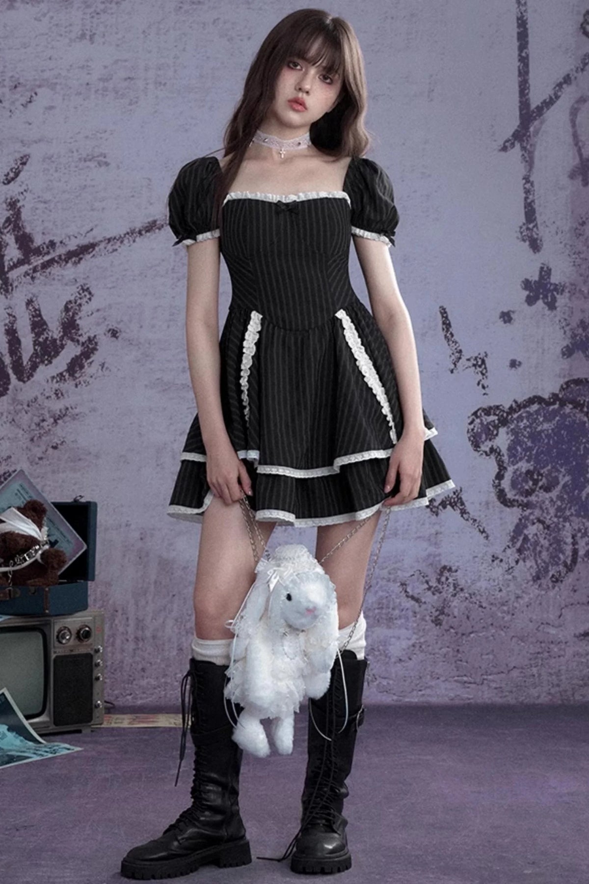 Sweet Striped Lace Dress