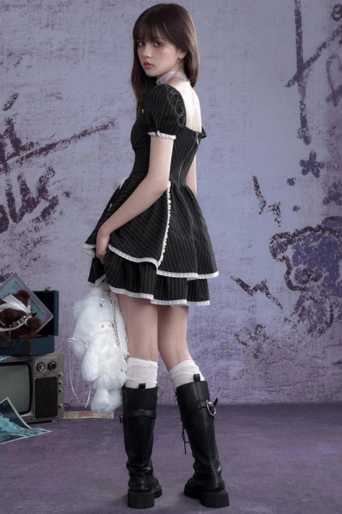 Sweet Striped Lace Dress