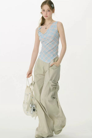 Sweetness Blue Plaid Bowknot Tank Top