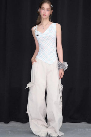 Sweetness Blue Plaid Bowknot Tank Top