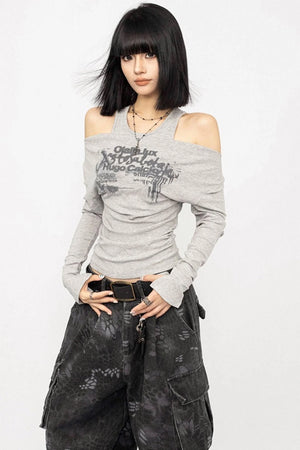 Swing Collar Design Slim T-Shirt