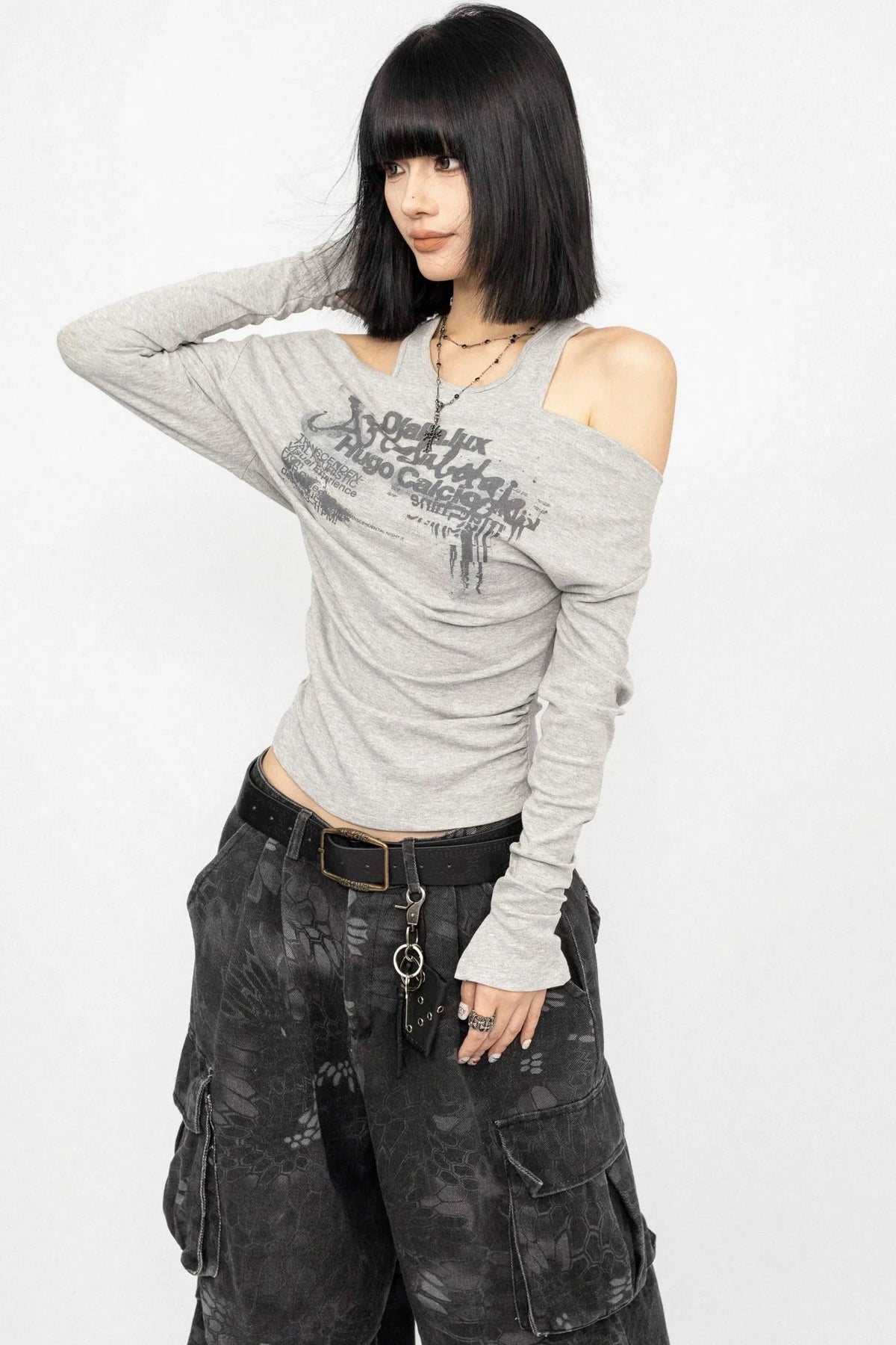 Swing Collar Design Slim T-Shirt