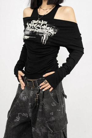 Swing Collar Design Slim T-Shirt