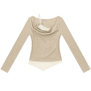Swing Collar Fake Two Pieces Slim Top