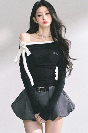 Swirl Waist Slimming Black Top