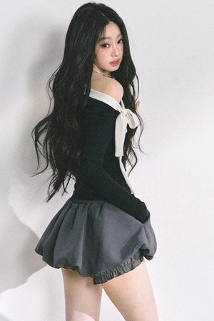 Swirl Waist Slimming Black Top