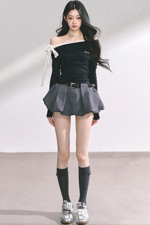 Swirl Waist Slimming Black Top