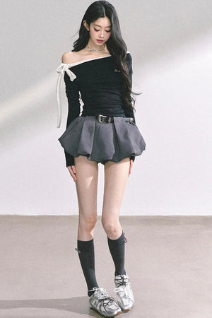 Swirl Waist Slimming Black Top