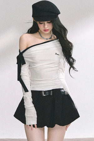 Swirl Waist Slimming Black Top