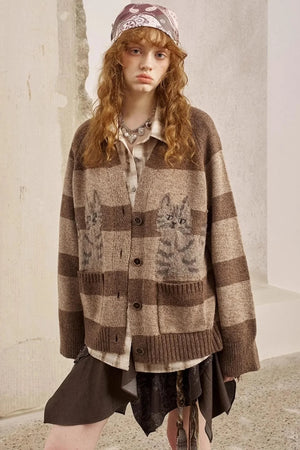 Symmetrical Striped Knitted Cardigan Jacket