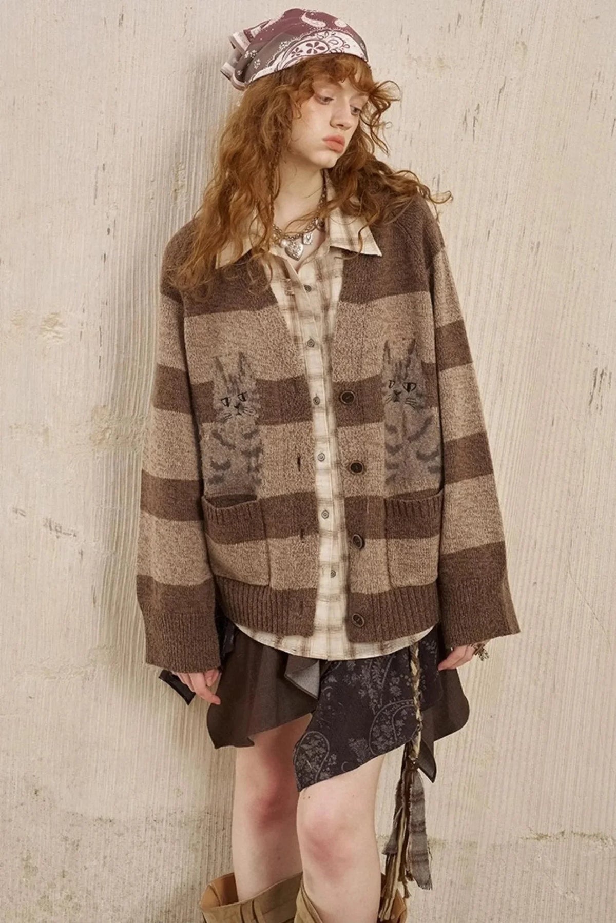 Symmetrical Striped Knitted Cardigan Jacket