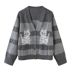 Symmetrical Striped Knitted Cardigan Jacket