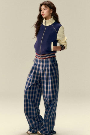 Tailored Plaid Pleated Trousers