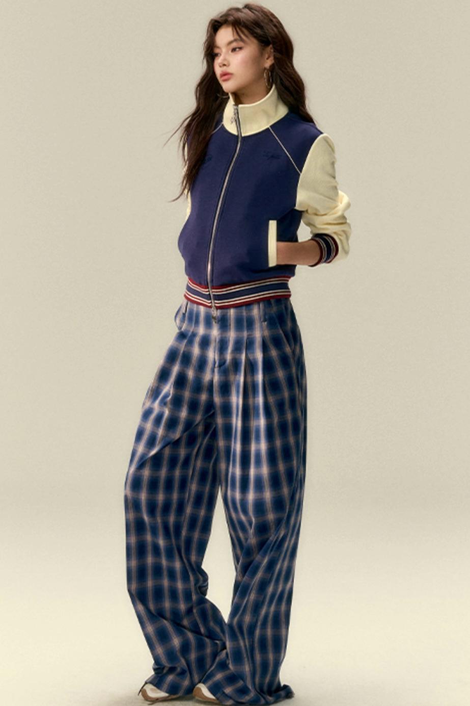 Tailored Plaid Pleated Trousers