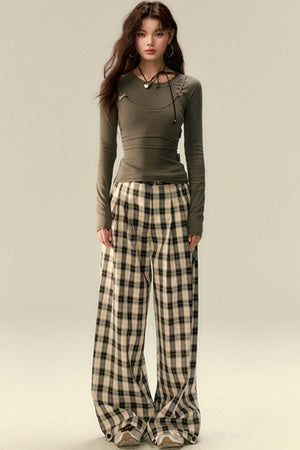 Tailored Plaid Pleated Trousers