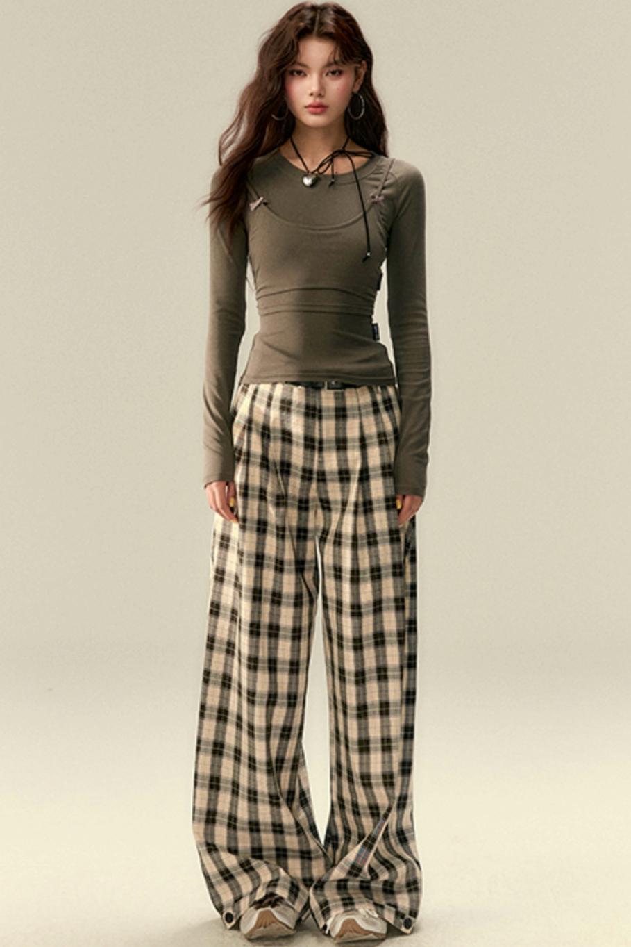 Tailored Plaid Pleated Trousers