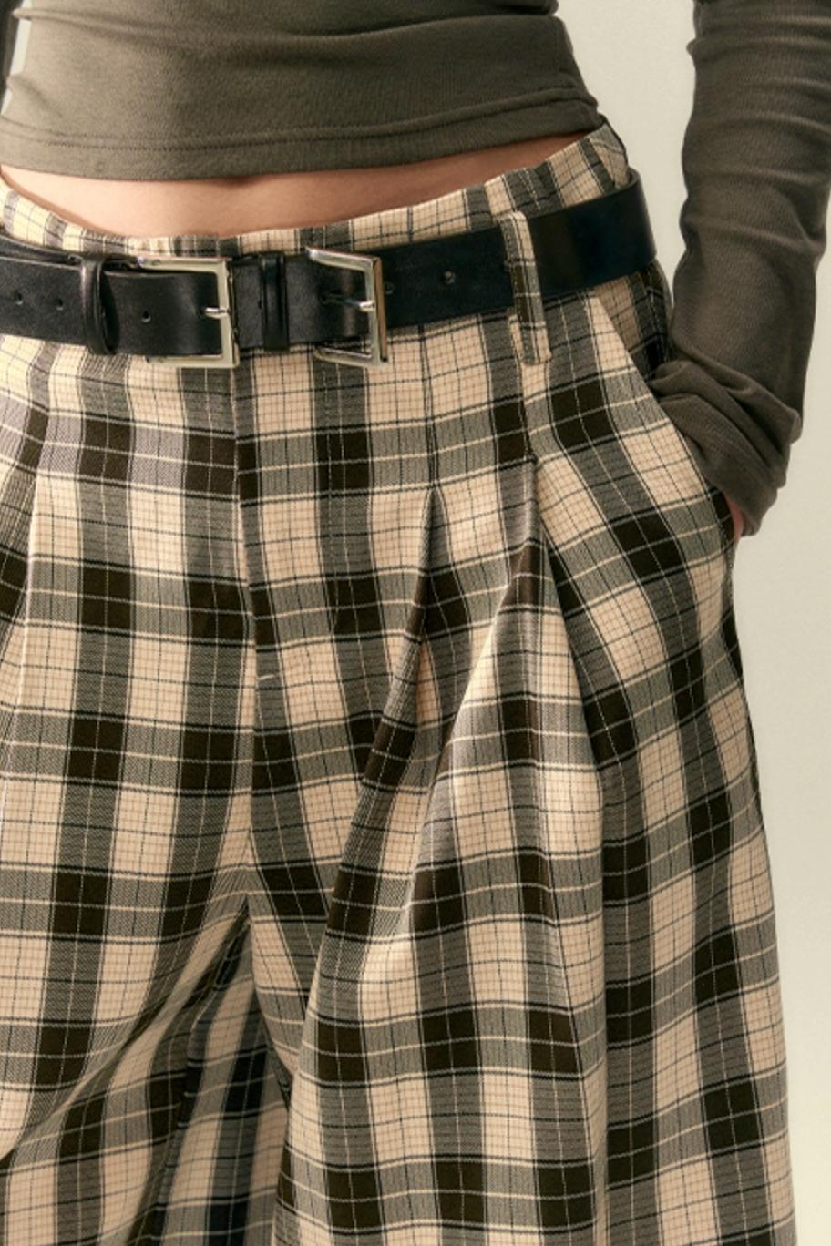 Tailored Plaid Pleated Trousers